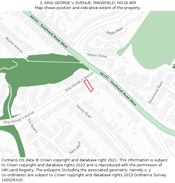 3, KING GEORGE V AVENUE, MANSFIELD, NG18 4ER: Location map and indicative extent of plot