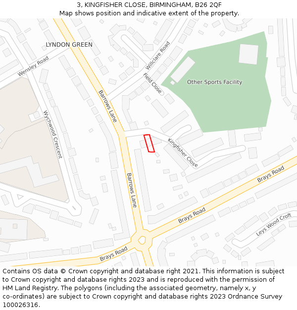 3, KINGFISHER CLOSE, BIRMINGHAM, B26 2QF: Location map and indicative extent of plot