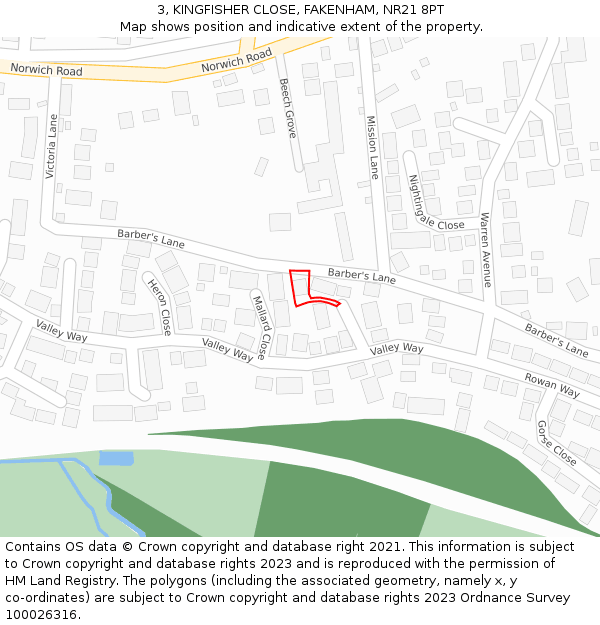 3, KINGFISHER CLOSE, FAKENHAM, NR21 8PT: Location map and indicative extent of plot