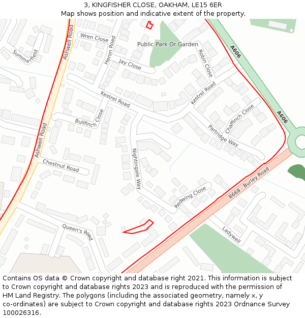 3, KINGFISHER CLOSE, OAKHAM, LE15 6ER: Location map and indicative extent of plot