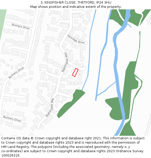 3, KINGFISHER CLOSE, THETFORD, IP24 3HU: Location map and indicative extent of plot