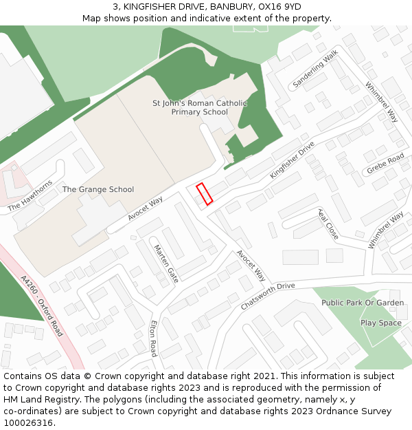 3, KINGFISHER DRIVE, BANBURY, OX16 9YD: Location map and indicative extent of plot