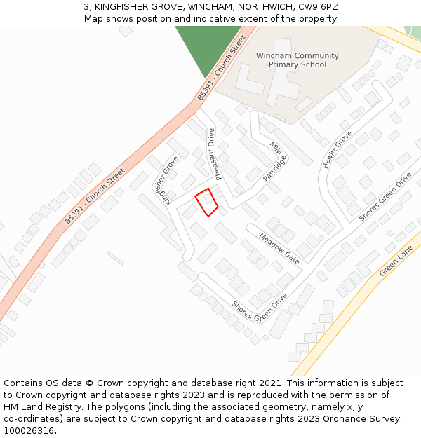 3, KINGFISHER GROVE, WINCHAM, NORTHWICH, CW9 6PZ: Location map and indicative extent of plot