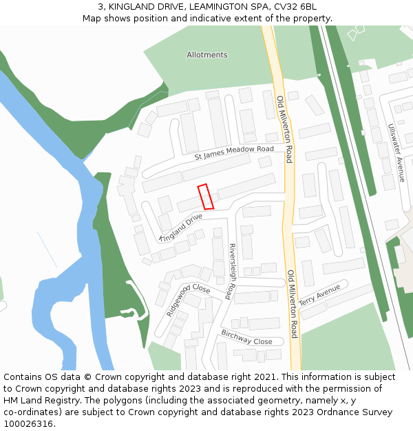 3, KINGLAND DRIVE, LEAMINGTON SPA, CV32 6BL: Location map and indicative extent of plot