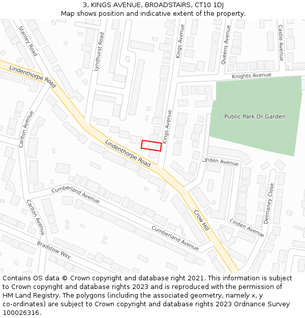 3, KINGS AVENUE, BROADSTAIRS, CT10 1DJ: Location map and indicative extent of plot