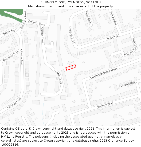 3, KINGS CLOSE, LYMINGTON, SO41 9LU: Location map and indicative extent of plot