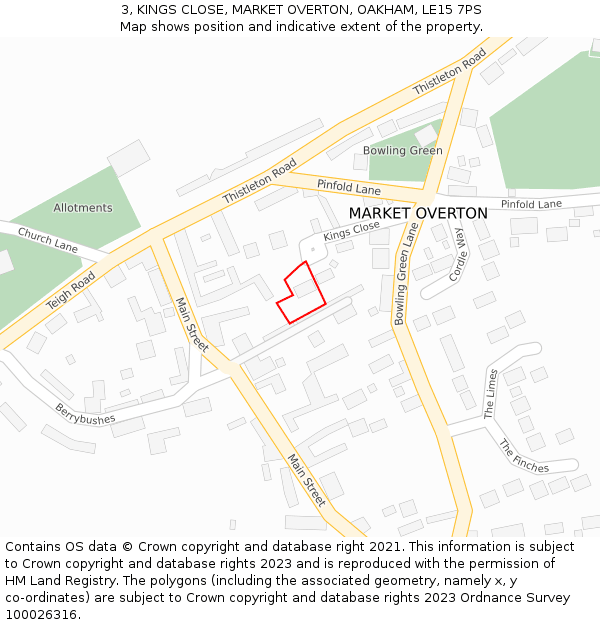 3, KINGS CLOSE, MARKET OVERTON, OAKHAM, LE15 7PS: Location map and indicative extent of plot