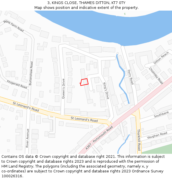 3, KINGS CLOSE, THAMES DITTON, KT7 0TY: Location map and indicative extent of plot