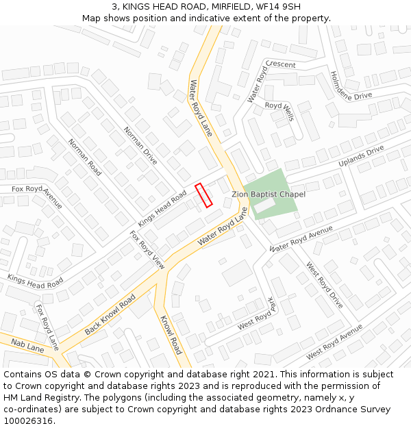 3, KINGS HEAD ROAD, MIRFIELD, WF14 9SH: Location map and indicative extent of plot