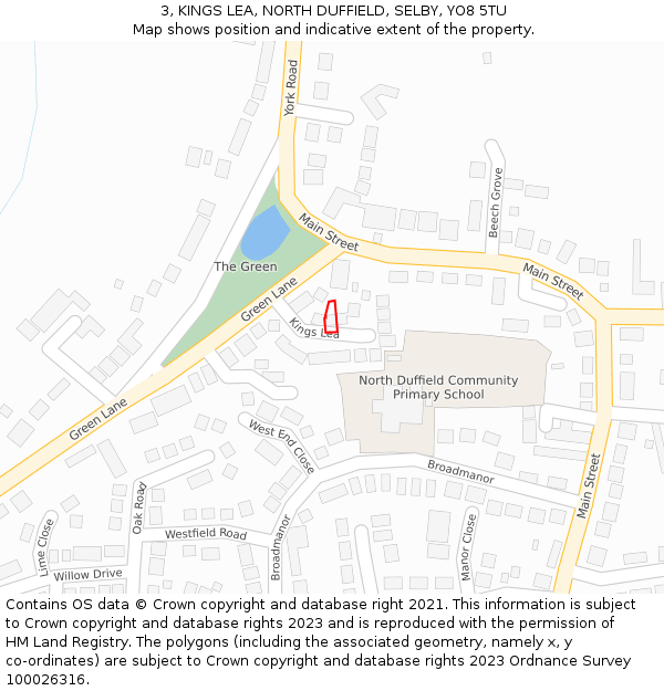 3, KINGS LEA, NORTH DUFFIELD, SELBY, YO8 5TU: Location map and indicative extent of plot