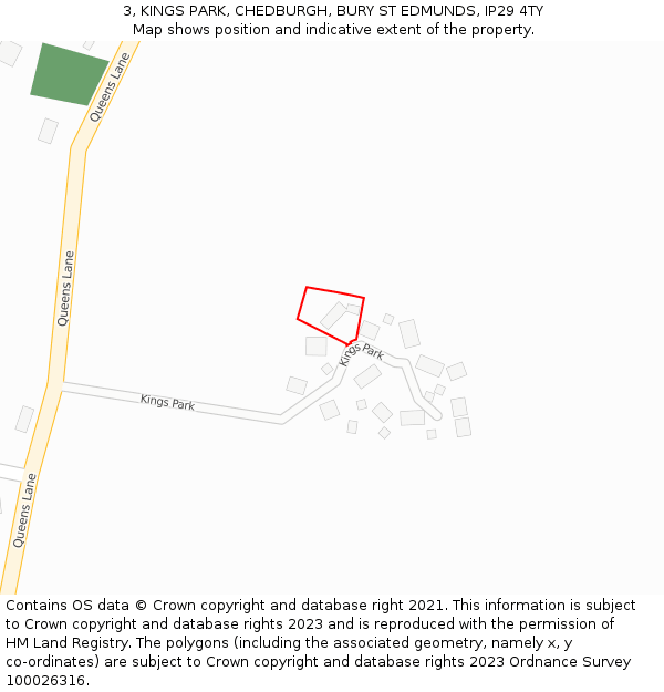 3, KINGS PARK, CHEDBURGH, BURY ST EDMUNDS, IP29 4TY: Location map and indicative extent of plot