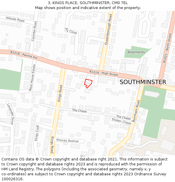 3, KINGS PLACE, SOUTHMINSTER, CM0 7EL: Location map and indicative extent of plot