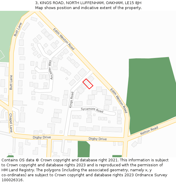 3, KINGS ROAD, NORTH LUFFENHAM, OAKHAM, LE15 8JH: Location map and indicative extent of plot