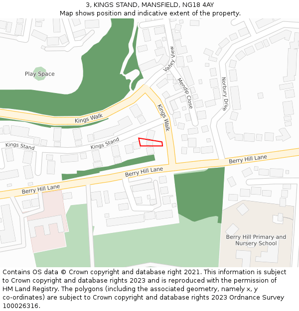 3, KINGS STAND, MANSFIELD, NG18 4AY: Location map and indicative extent of plot