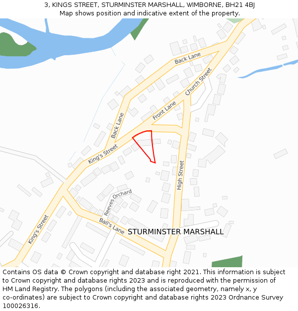 3, KINGS STREET, STURMINSTER MARSHALL, WIMBORNE, BH21 4BJ: Location map and indicative extent of plot