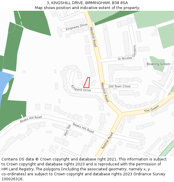 3, KINGSHILL DRIVE, BIRMINGHAM, B38 8SA: Location map and indicative extent of plot