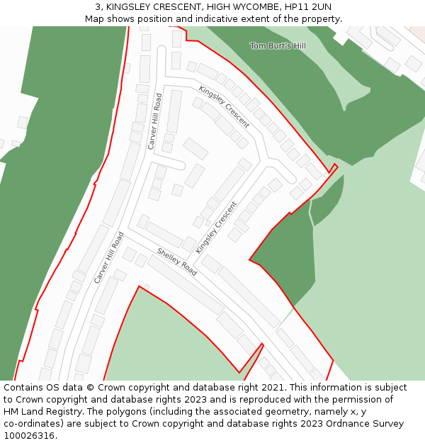 3, KINGSLEY CRESCENT, HIGH WYCOMBE, HP11 2UN: Location map and indicative extent of plot