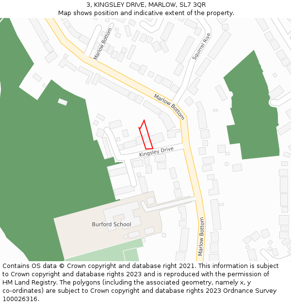 3, KINGSLEY DRIVE, MARLOW, SL7 3QR: Location map and indicative extent of plot