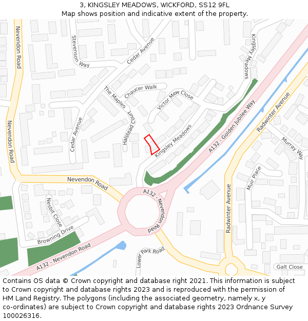 3, KINGSLEY MEADOWS, WICKFORD, SS12 9FL: Location map and indicative extent of plot