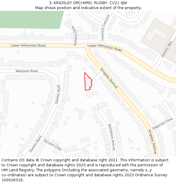 3, KINGSLEY ORCHARD, RUGBY, CV21 4JW: Location map and indicative extent of plot