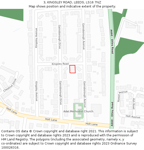 3, KINGSLEY ROAD, LEEDS, LS16 7NZ: Location map and indicative extent of plot
