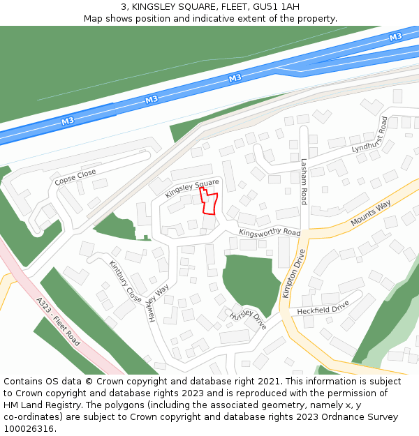 3, KINGSLEY SQUARE, FLEET, GU51 1AH: Location map and indicative extent of plot