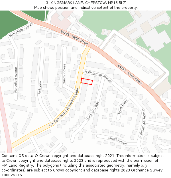 3, KINGSMARK LANE, CHEPSTOW, NP16 5LZ: Location map and indicative extent of plot