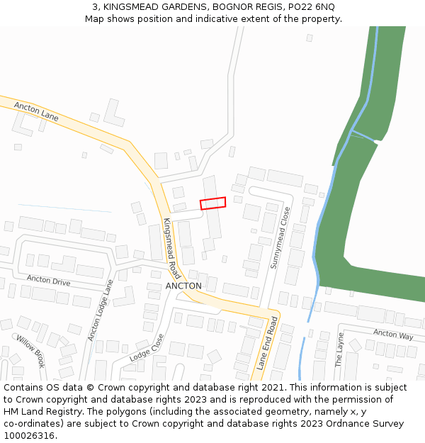 3, KINGSMEAD GARDENS, BOGNOR REGIS, PO22 6NQ: Location map and indicative extent of plot