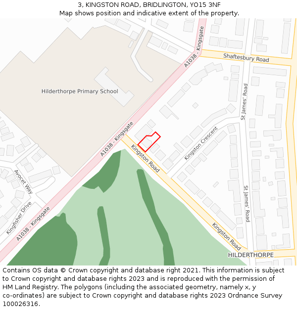 3, KINGSTON ROAD, BRIDLINGTON, YO15 3NF: Location map and indicative extent of plot
