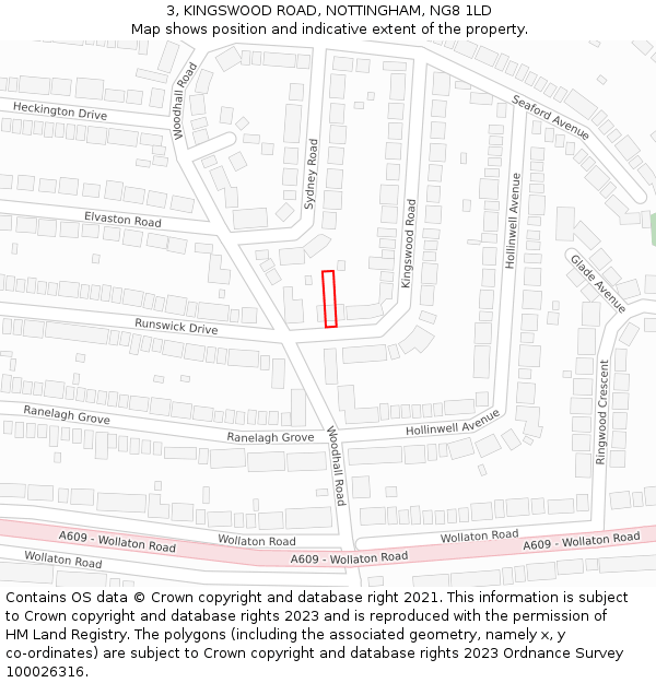 3, KINGSWOOD ROAD, NOTTINGHAM, NG8 1LD: Location map and indicative extent of plot