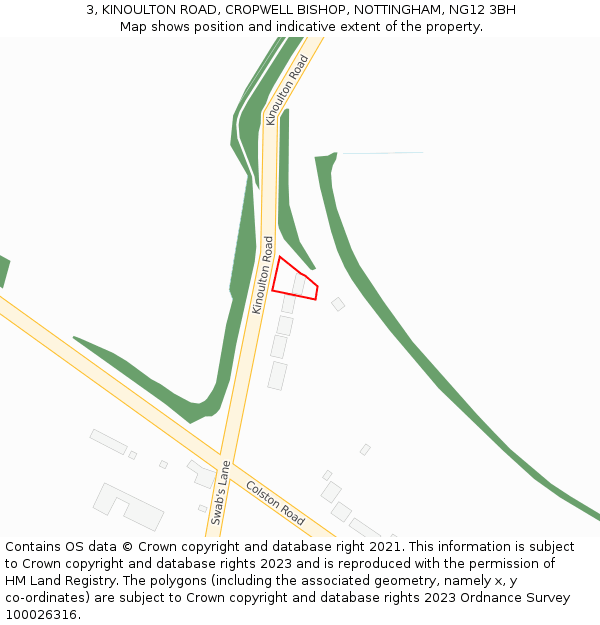 3, KINOULTON ROAD, CROPWELL BISHOP, NOTTINGHAM, NG12 3BH: Location map and indicative extent of plot