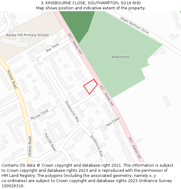 3, KINSBOURNE CLOSE, SOUTHAMPTON, SO19 6HD: Location map and indicative extent of plot