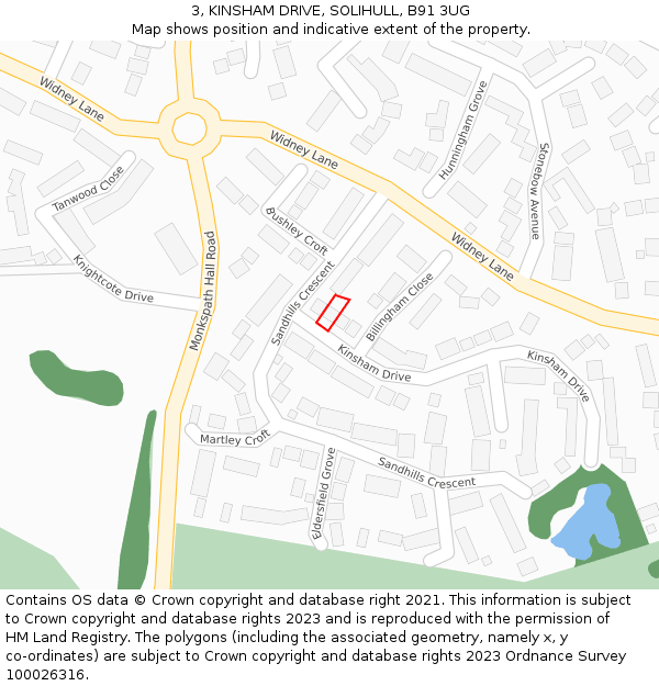 3, KINSHAM DRIVE, SOLIHULL, B91 3UG: Location map and indicative extent of plot