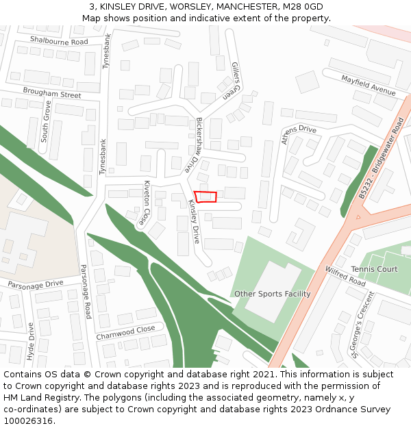 3, KINSLEY DRIVE, WORSLEY, MANCHESTER, M28 0GD: Location map and indicative extent of plot