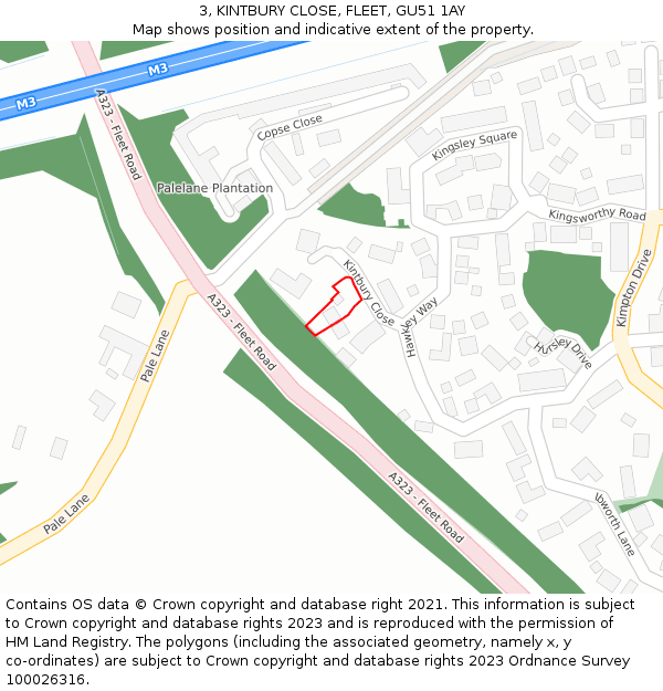 3, KINTBURY CLOSE, FLEET, GU51 1AY: Location map and indicative extent of plot