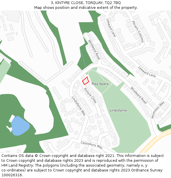 3, KINTYRE CLOSE, TORQUAY, TQ2 7BQ: Location map and indicative extent of plot