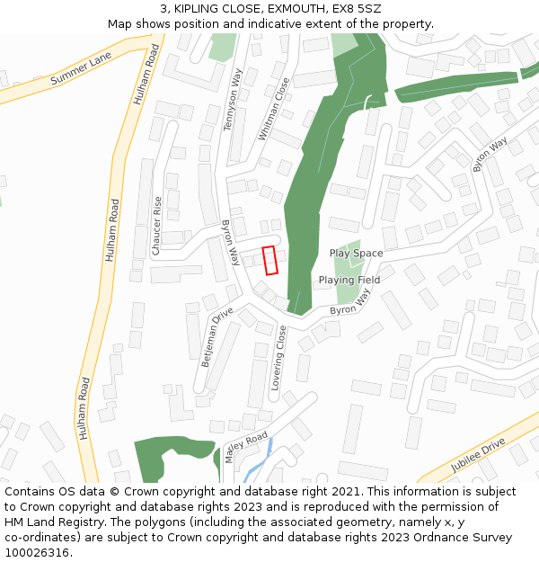 3, KIPLING CLOSE, EXMOUTH, EX8 5SZ: Location map and indicative extent of plot