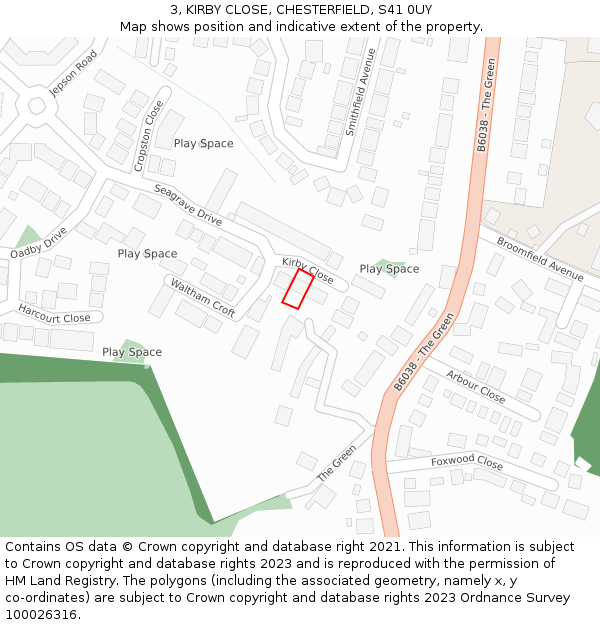 3, KIRBY CLOSE, CHESTERFIELD, S41 0UY: Location map and indicative extent of plot