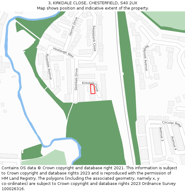 3, KIRKDALE CLOSE, CHESTERFIELD, S40 2UX: Location map and indicative extent of plot