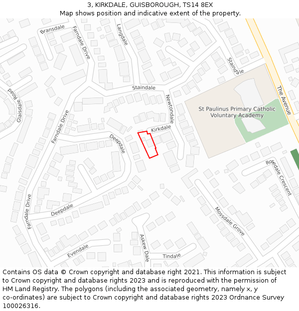 3, KIRKDALE, GUISBOROUGH, TS14 8EX: Location map and indicative extent of plot