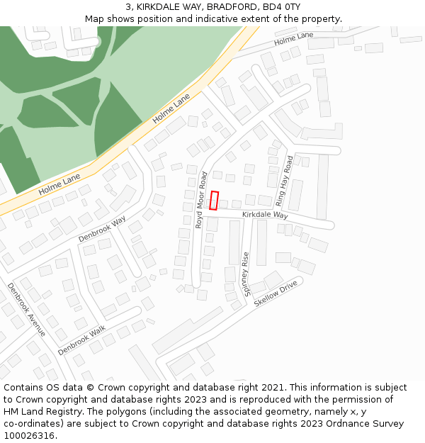3, KIRKDALE WAY, BRADFORD, BD4 0TY: Location map and indicative extent of plot