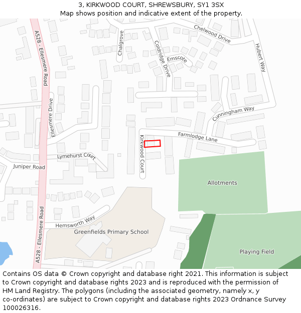 3, KIRKWOOD COURT, SHREWSBURY, SY1 3SX: Location map and indicative extent of plot