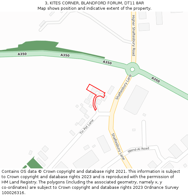 3, KITES CORNER, BLANDFORD FORUM, DT11 8AR: Location map and indicative extent of plot