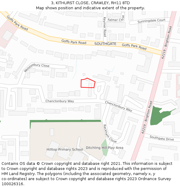 3, KITHURST CLOSE, CRAWLEY, RH11 8TD: Location map and indicative extent of plot