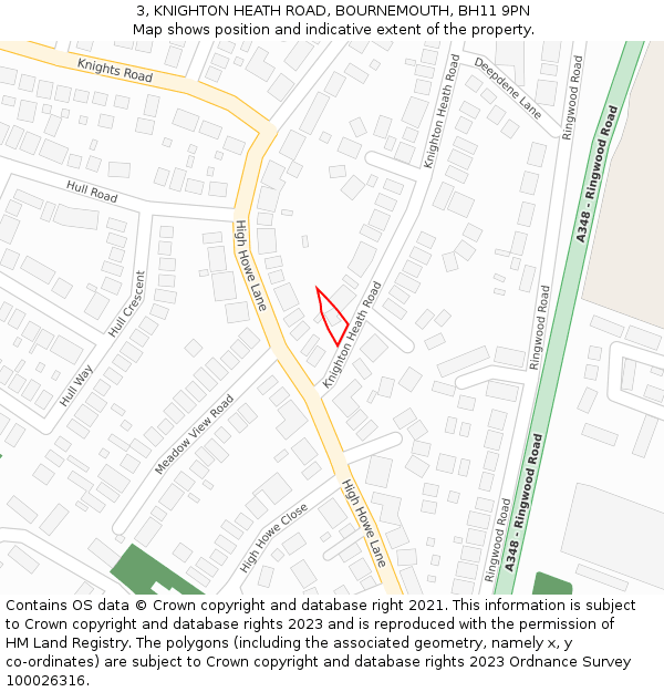 3, KNIGHTON HEATH ROAD, BOURNEMOUTH, BH11 9PN: Location map and indicative extent of plot