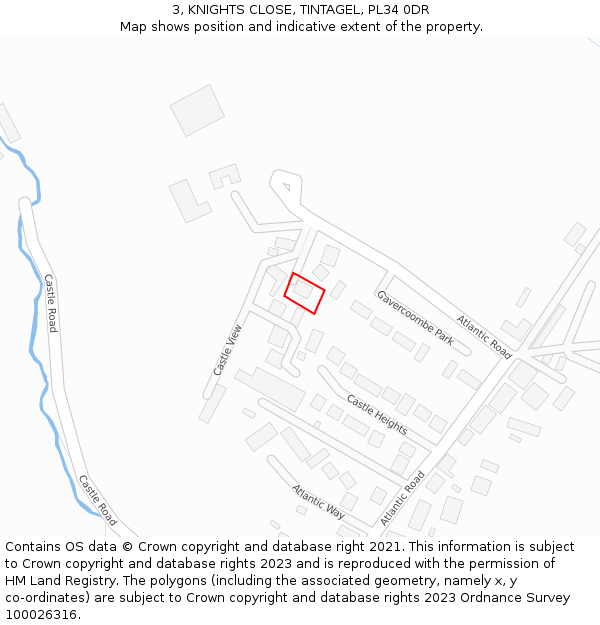 3, KNIGHTS CLOSE, TINTAGEL, PL34 0DR: Location map and indicative extent of plot