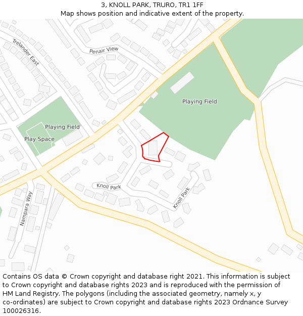 3, KNOLL PARK, TRURO, TR1 1FF: Location map and indicative extent of plot