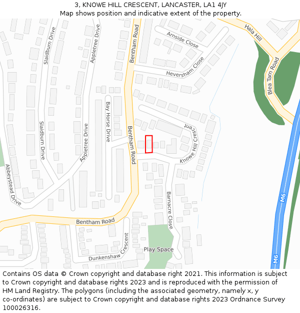 3, KNOWE HILL CRESCENT, LANCASTER, LA1 4JY: Location map and indicative extent of plot