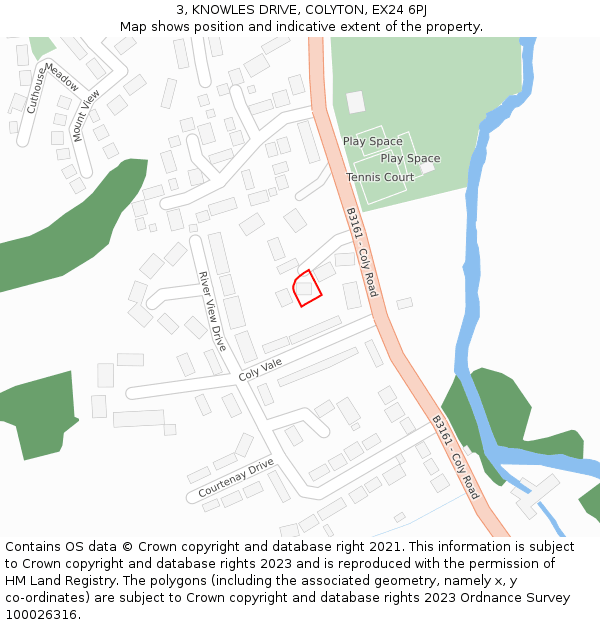 3, KNOWLES DRIVE, COLYTON, EX24 6PJ: Location map and indicative extent of plot