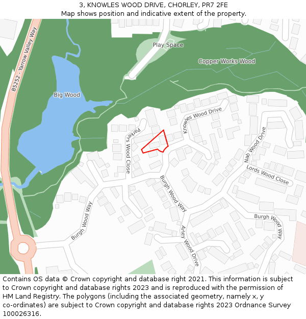 3, KNOWLES WOOD DRIVE, CHORLEY, PR7 2FE: Location map and indicative extent of plot